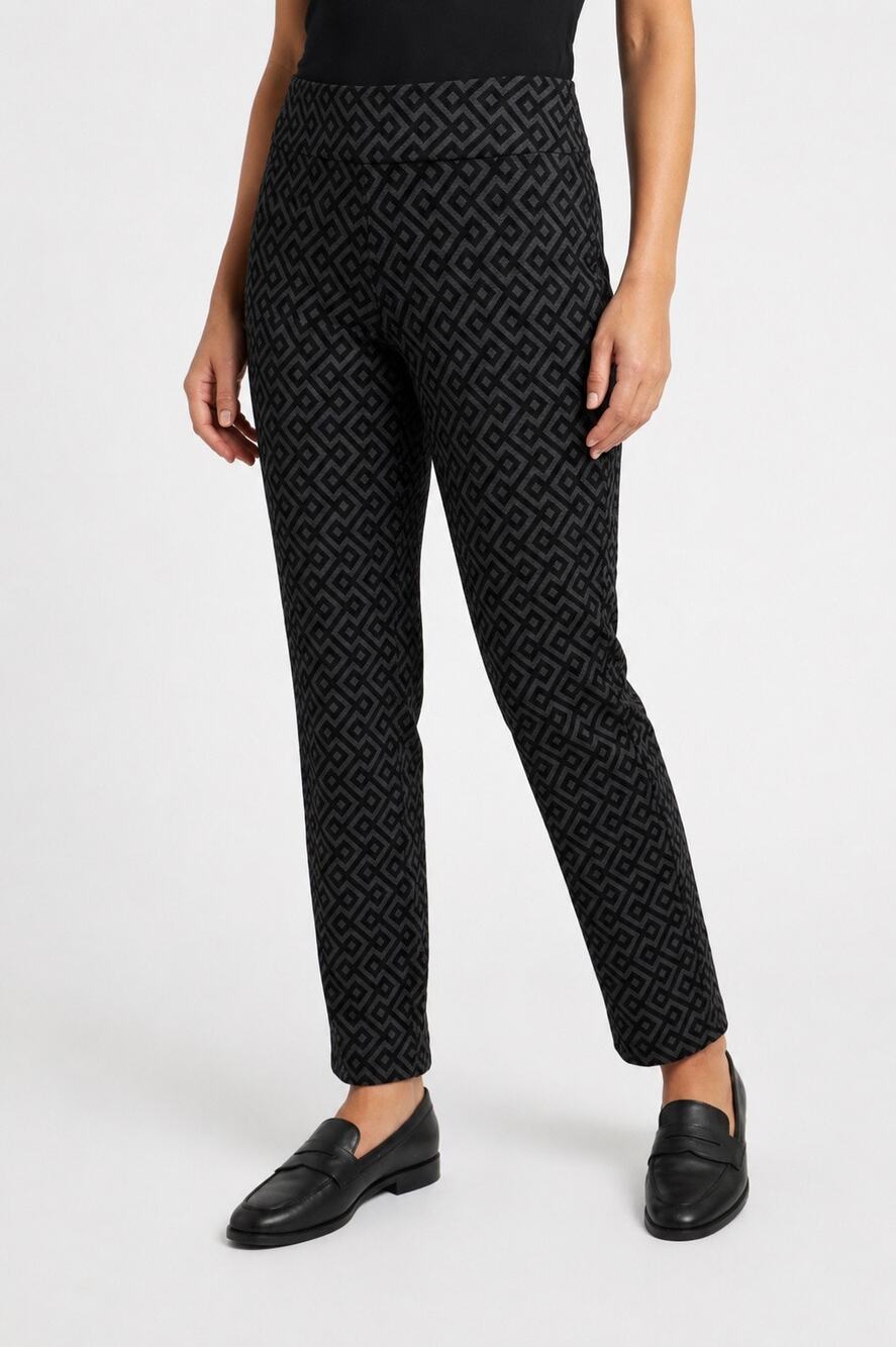 Krazy Larry Black Gray Geometric Pull-On Straight Leg Pants Size 0